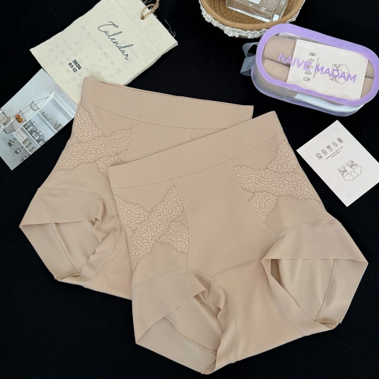内目217025双绷带塑裤肤色高腰收腹内裤女蕾丝高弹不勒肉不卷边