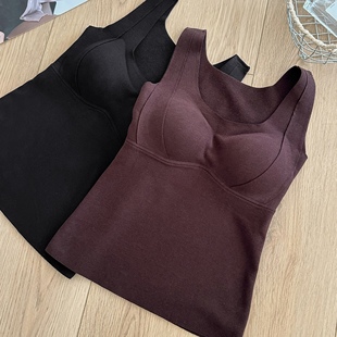 25秋冬慕斯U领绒柔背心268带胸垫一体杯无痕聚拢修身 显瘦保暖内衣