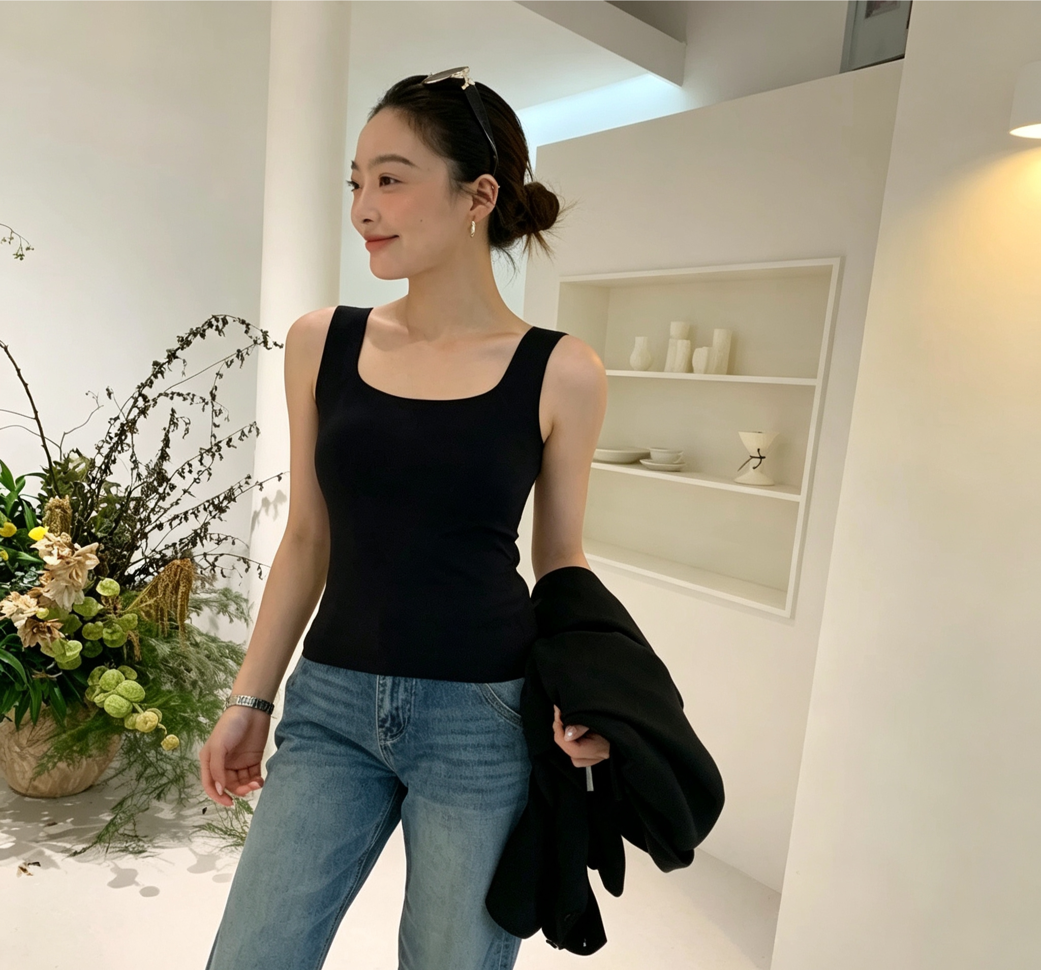 “纸片人”无痕美背宽肩带吊带背心加绒保暖带胸垫修身内搭25338
