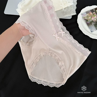 NAIVE MADAM内目21673V腰蕾丝边螺纹中腰内裤女包臀蚕丝裆三角裤