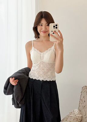 NAIVE MADAM内目25276雪泥尔绒奶盐吊带蕾丝提花无痕修身显瘦内搭