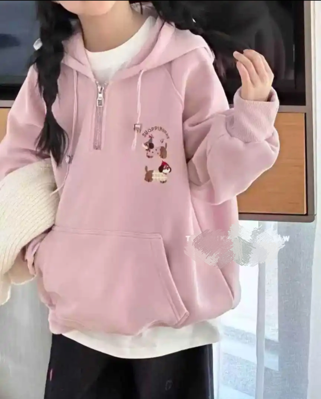 女童加绒卫衣2025新款儿童洋气时髦休闲上衣中大童宽松连帽外套潮