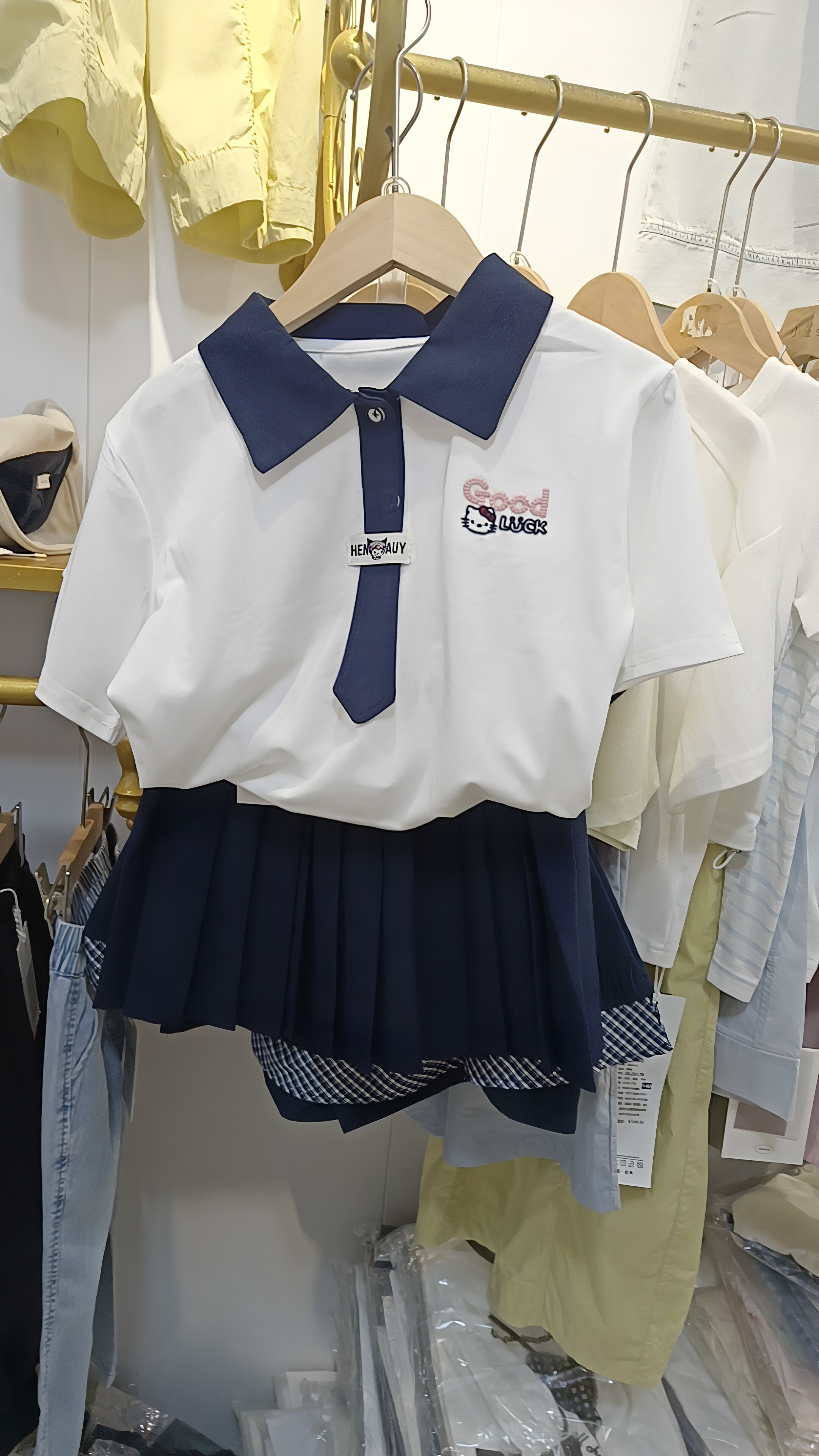 2026新款女童夏季短袖polo衫T恤学院风套装中大童休闲校园风夏款