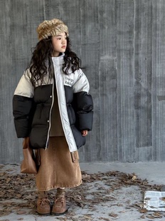 新款OK100女童羽绒服新年款冬季保暖加厚外套拼色洋气90白鸭绒