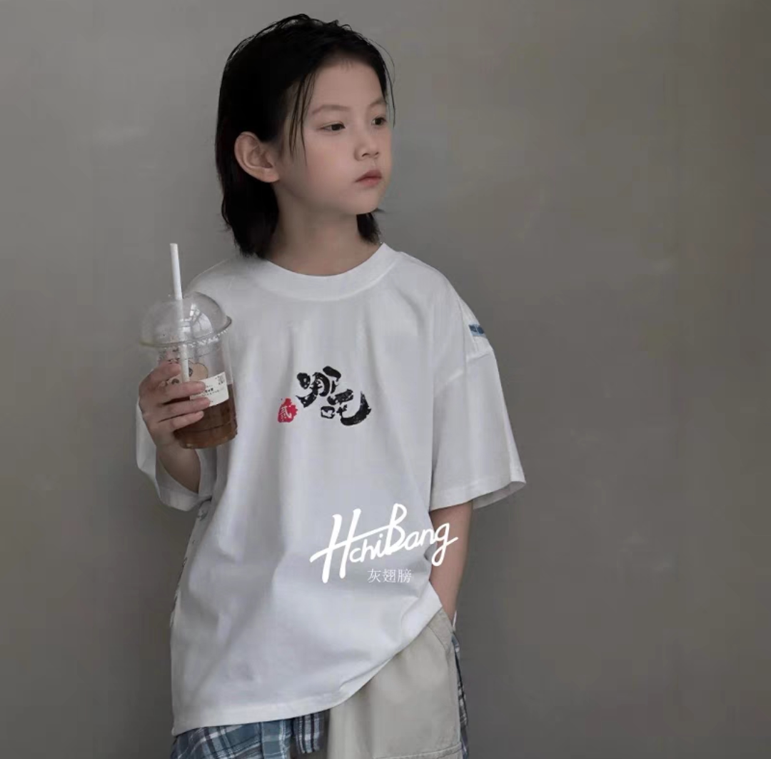 灰翅膀25夏季新款儿童短袖T恤男女童半袖上衣中大童休闲百搭上衣图片