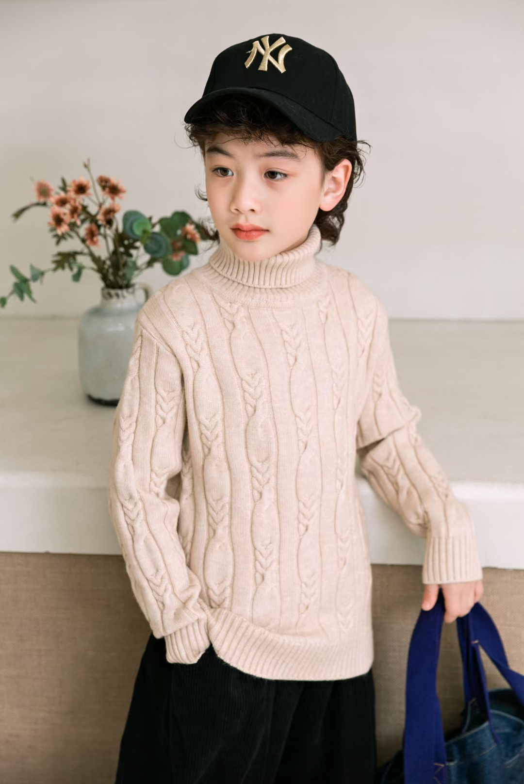 2023儿童白色毛衣女童高领冬季中大童宝宝针织打底衫男童羊毛衫