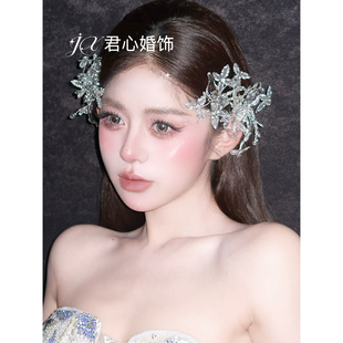 君心家 j186造液花瓣水晶边饰一对新娘轻纱氛围感头饰