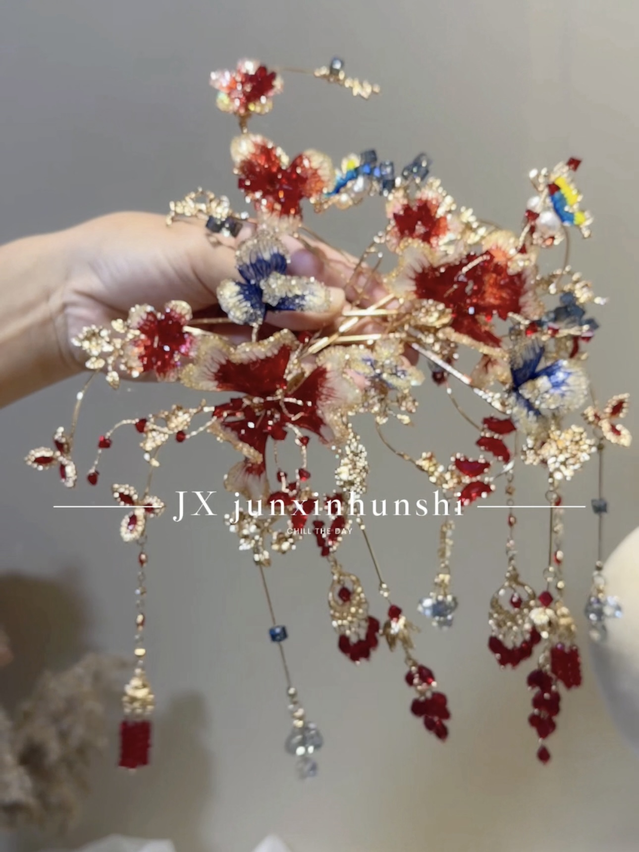 君心家 Q145高级感撞色水晶锆石发钗九件套中式新娘秀禾头饰