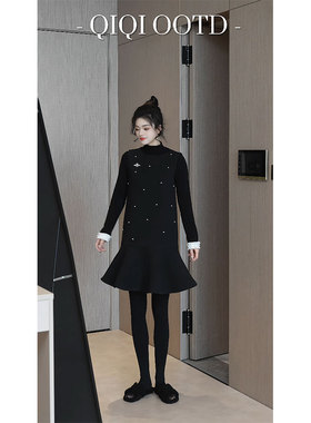 柒院家大码女轻奢高级感气质百褶背心连衣裙2025秋冬款宽松中长裙