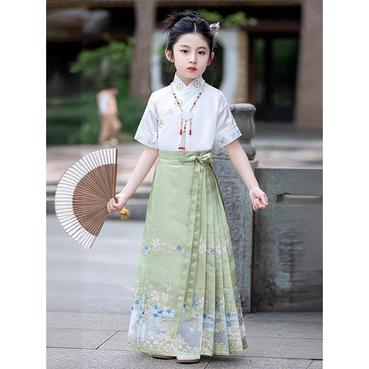 小清新女童马面裙夏天薄款中大童初中生儿童古装汉服明制半身裙子