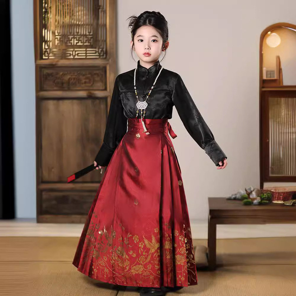 儿童明制汉服马面裙套装2024春夏款国潮炸街中国风女童裙子古装服图片