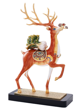 罗比罗丹《一路发财》大号摆件珐琅彩工艺鹿摆件玄关家居饰品