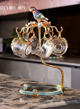 罗比罗丹《招财鹦鹉》挂具摆件珐琅彩工艺茶杯收纳摆件家居饰品