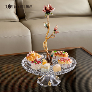 罗比罗丹《玫瑰之约》高脚果盘饰品珐琅彩工艺餐桌茶几装饰水果盘