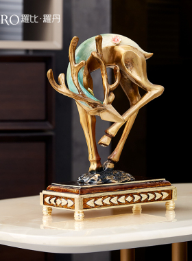 罗比罗丹《其乐融融》珐琅彩工艺鹿摆件中式玄关博古架家居饰品