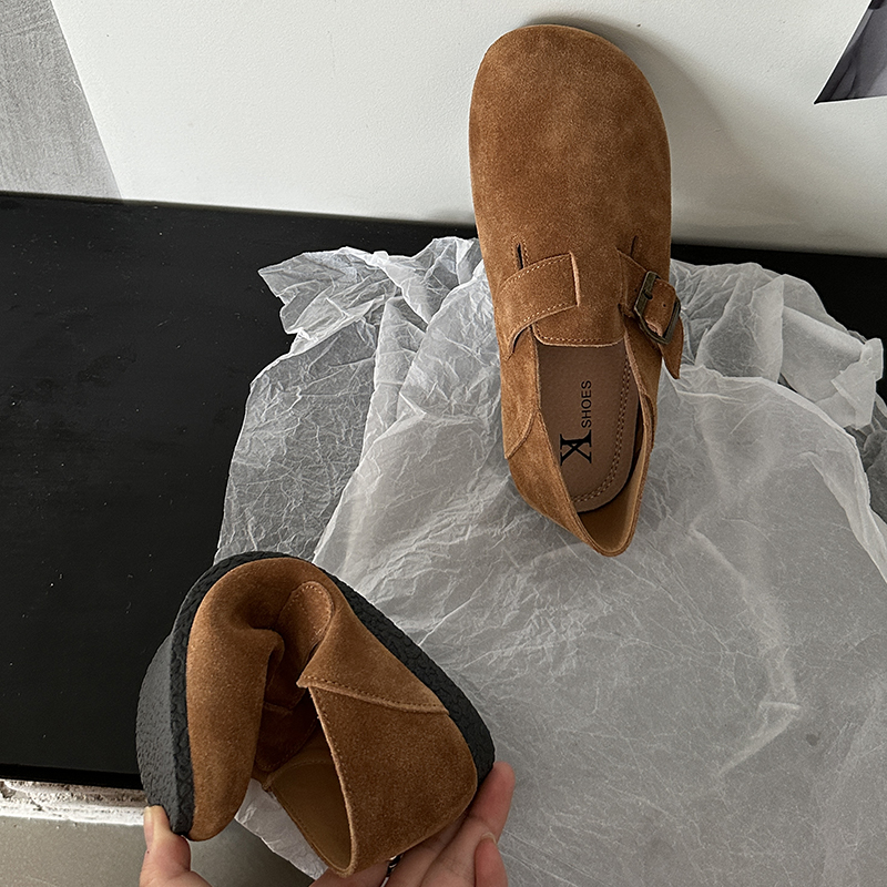 舒适真皮加毛厚底两穿勃肯单鞋