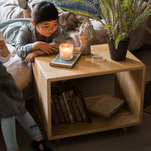 掬涵实木白蜡木格子床头柜床脚凳边柜边几角几茶几收纳书架