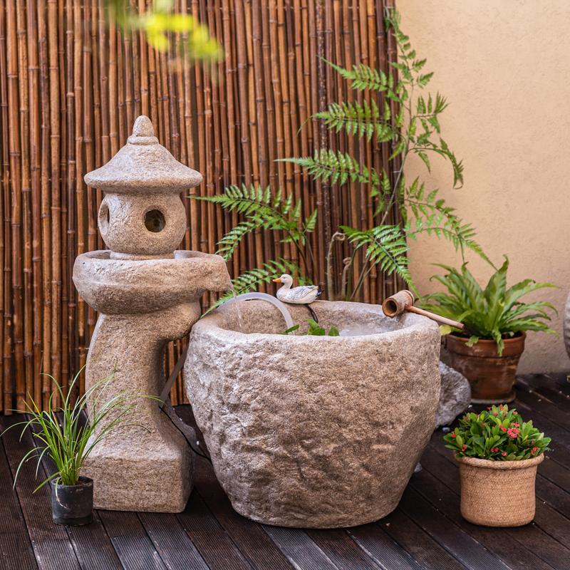 新中式创意竹子喷泉流水喷