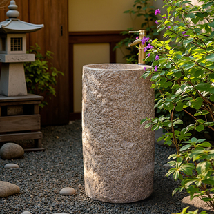 掬涵仿石洗手盆户外一体石头洗菜盆庭院自建房别墅立柱圆形水槽