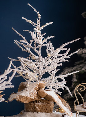 掬涵白色积雪枯枝圣诞树带灯发光