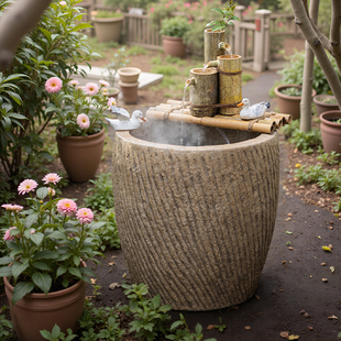 掬涵石头缸仿石貔貅龙头石槽鱼缸阳台大水缸庭院造景户外流水摆件