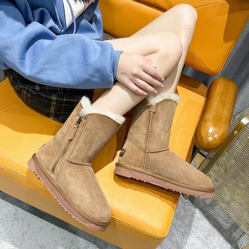 澳洲中筒侧拉链羊皮毛一体雪地靴