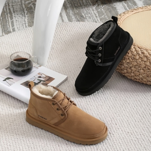 澳洲男鞋EVERAU棉鞋男士系带雪地靴羊皮毛一体鞋面羊毛内里5043