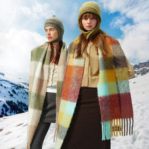 冬季羊毛格子拼色围巾ozlana简约