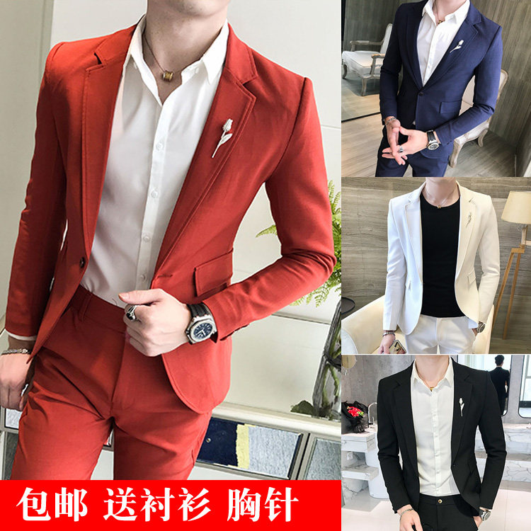 秋季新款帅气潮流长袖西装西裤两件套夜店男纯色社会青年西服套装在类目 男装, 西服套装中 - 来自Buy2taobao.com提供专业的淘宝代购服务
