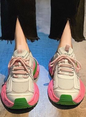 工厂现货跨境爆款老爹鞋女网面休闲运动鞋百搭厚底透气鞋子ins潮