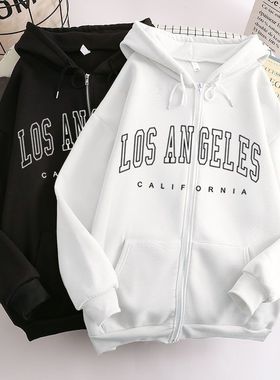 MoKie2022新款拉链连帽卫衣欧美los angeles california外套上衣