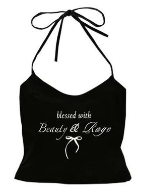 MoKie跨境蝴蝶结印花挂脖细带吊带上衣 美式甜美修身抹胸女装上衣