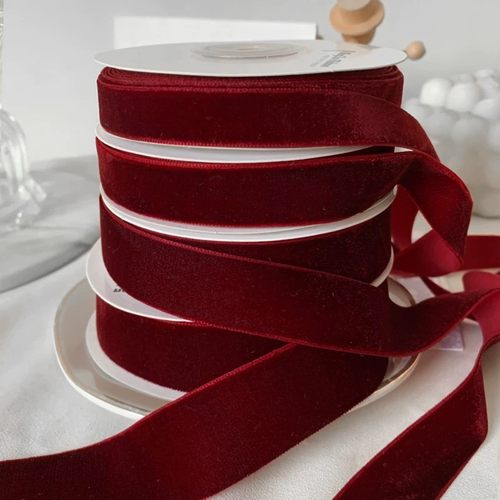 酒红丝带天鹅绒单面植绒带烘焙蛋糕装饰新款缎带礼品盒包装织带