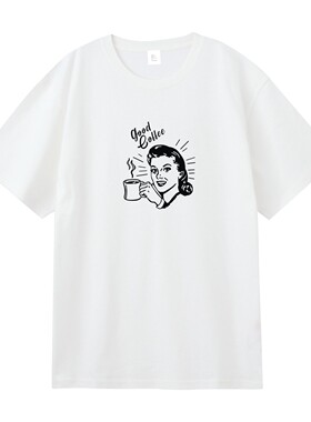 22夏季新款美式女郎复古咖啡印花大码宽松短袖T恤纯棉GOODCOFFEE
