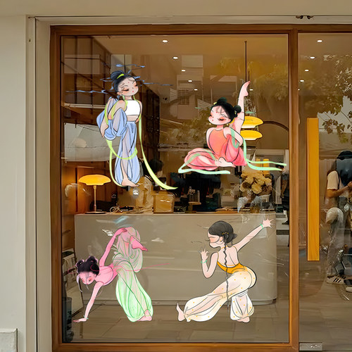 中国古典舞蹈瑜伽人物女孩玻璃贴