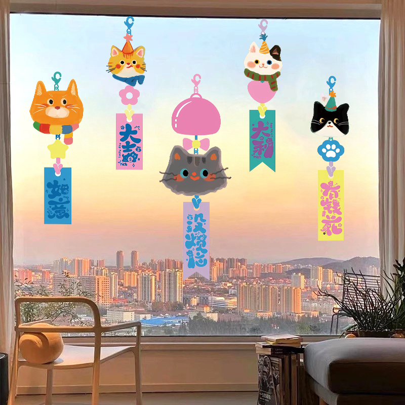 ins风卡通猫咪头静电玻璃布置贴