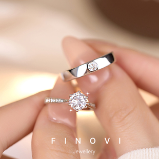 求婚戒指莫桑石钻戒一克拉戒指女情侣对戒纯银订婚结婚婚戒送礼物