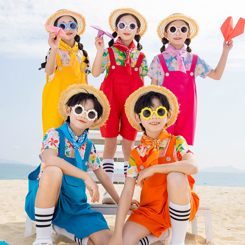 儿 童运动会开幕式六一啦啦队演出服小学生背带裤套装团体啦啦操9