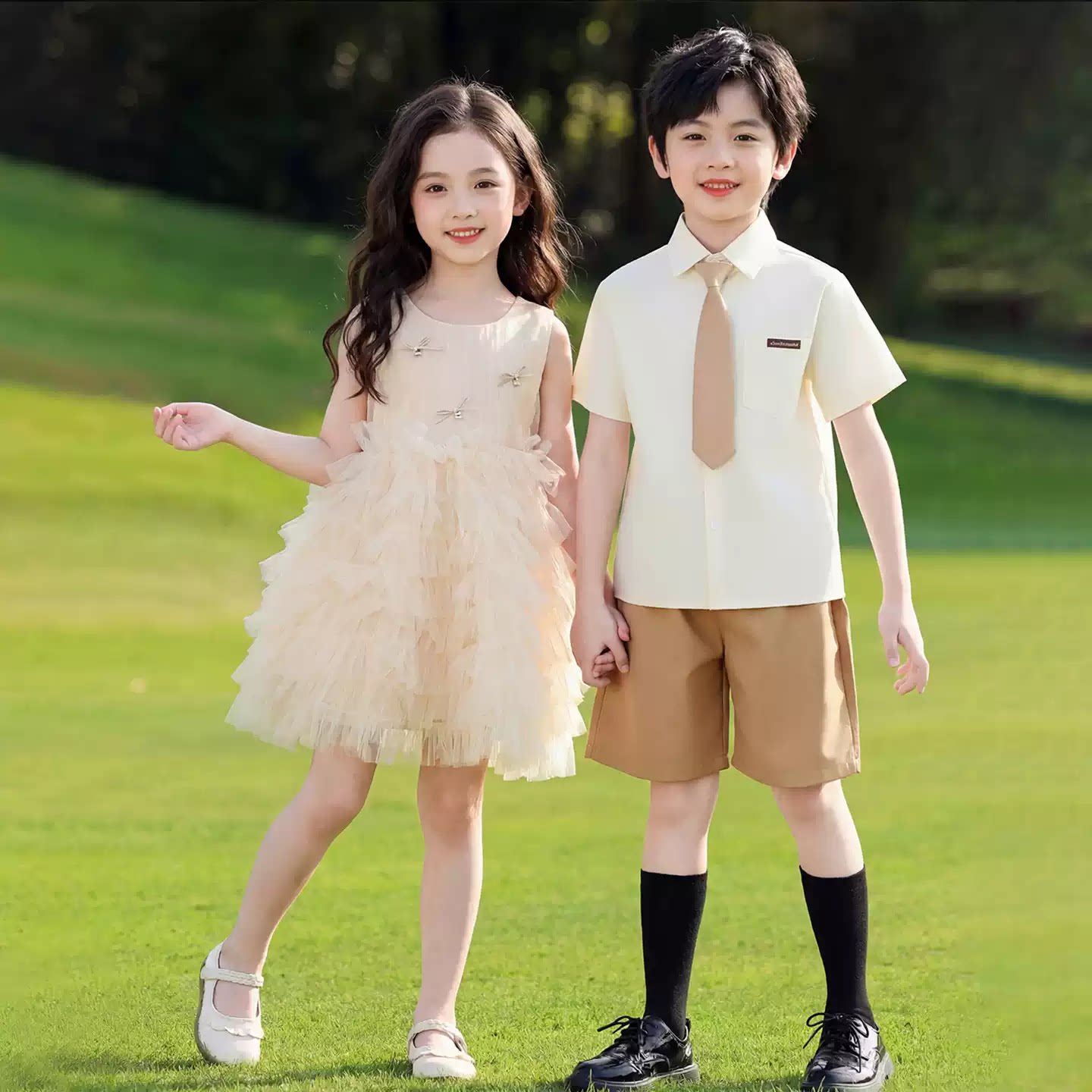 六一儿童节合唱演出服装夏季女童连衣裙套装幼儿园园服毕业照礼服