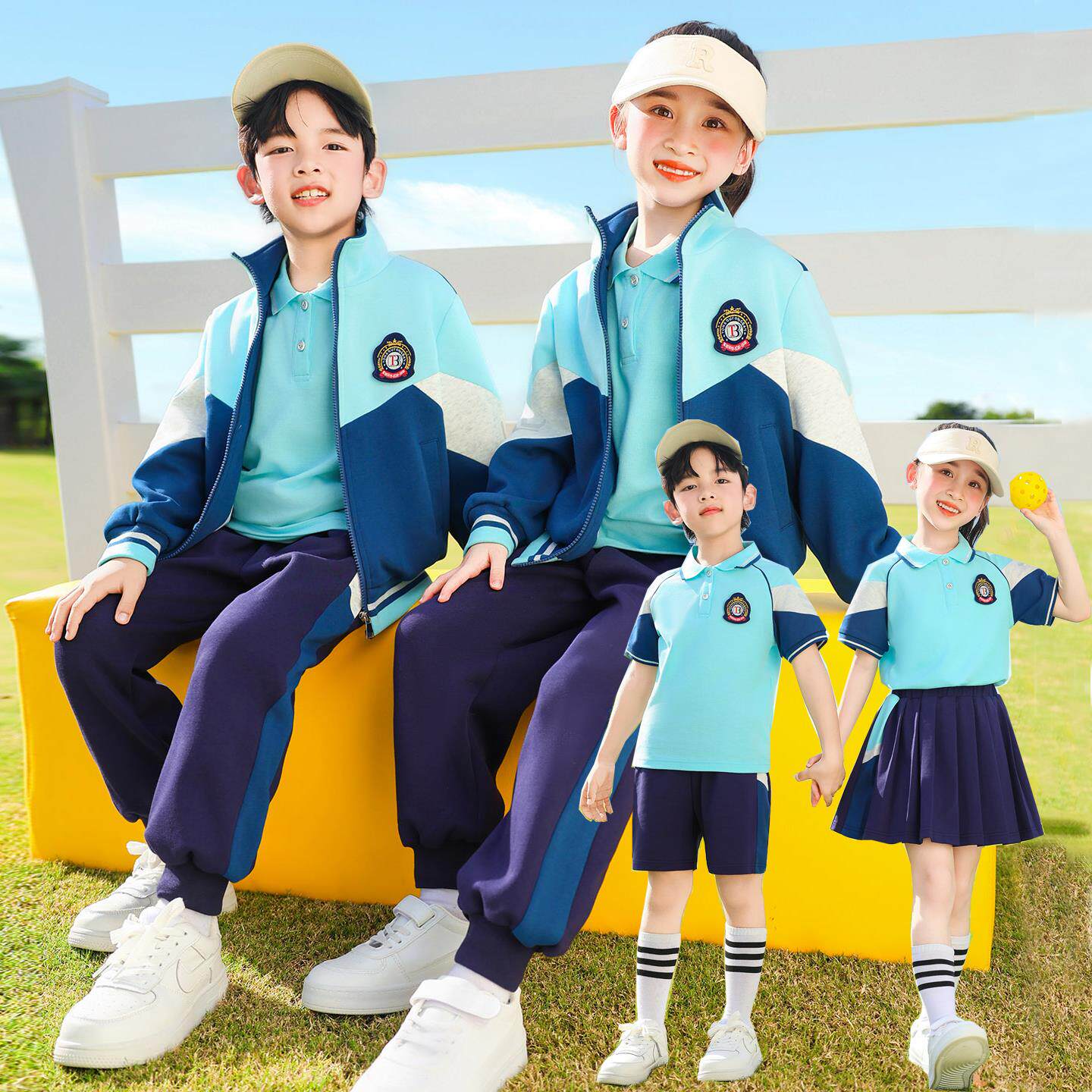 校服小学生春秋装儿童棒球服班服学院风蓝色幼儿园服冲锋衣三件套