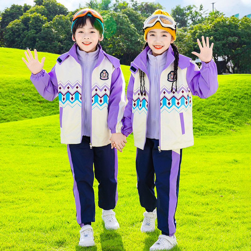 小学生班服秋冬冲锋衣校服三件套儿童幼儿园园服春秋运动会服装夏