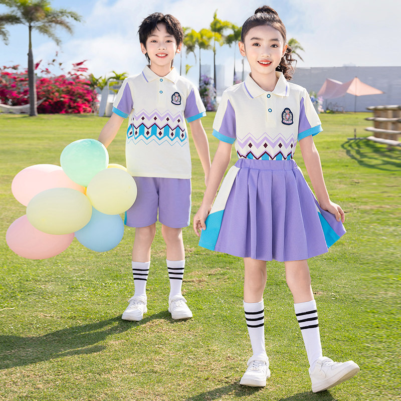 小学生校服夏季班服幼儿园园服表演服新款运动会短袖儿童夏装紫色