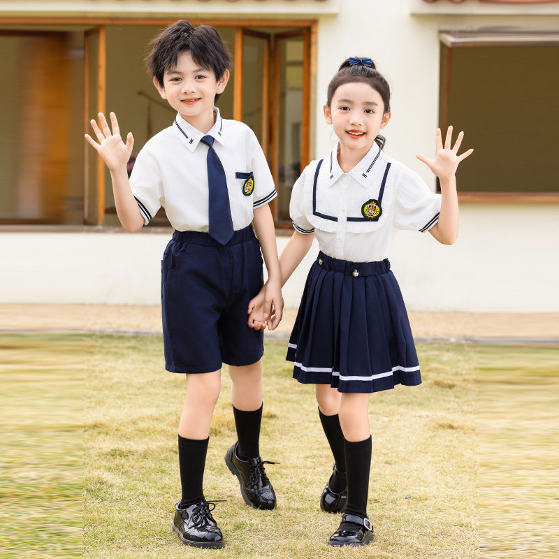 小学生夏季校服短袖衬衫夏装套装幼儿园园服夏天大班毕业拍照服装