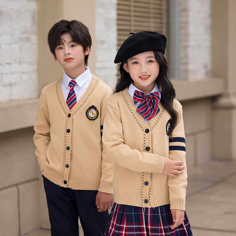 毛衣开衫外套春秋款针织学院风校服套装小学生班服英伦衬衫三件套