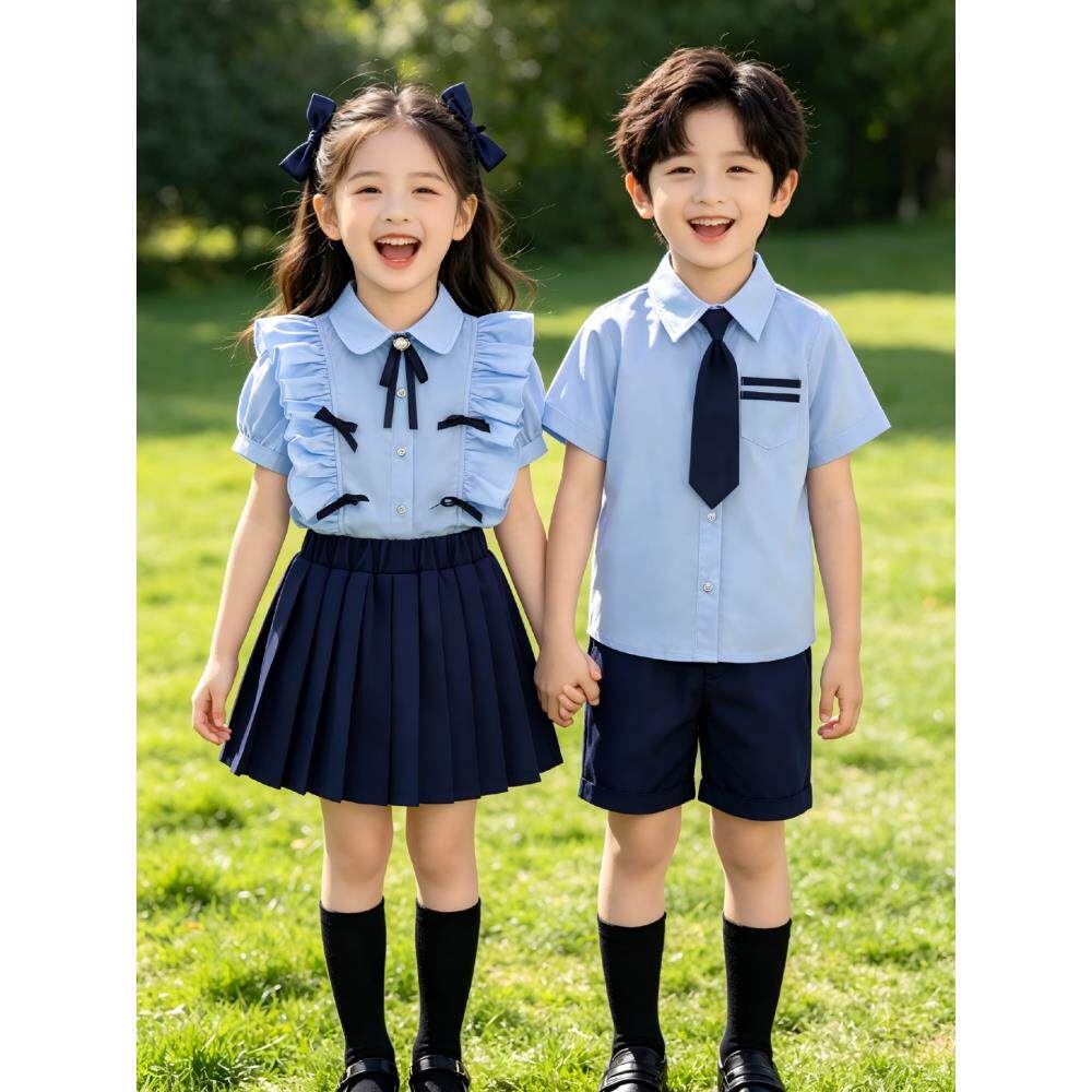 小学生夏季学院风蝴蝶结校服套装