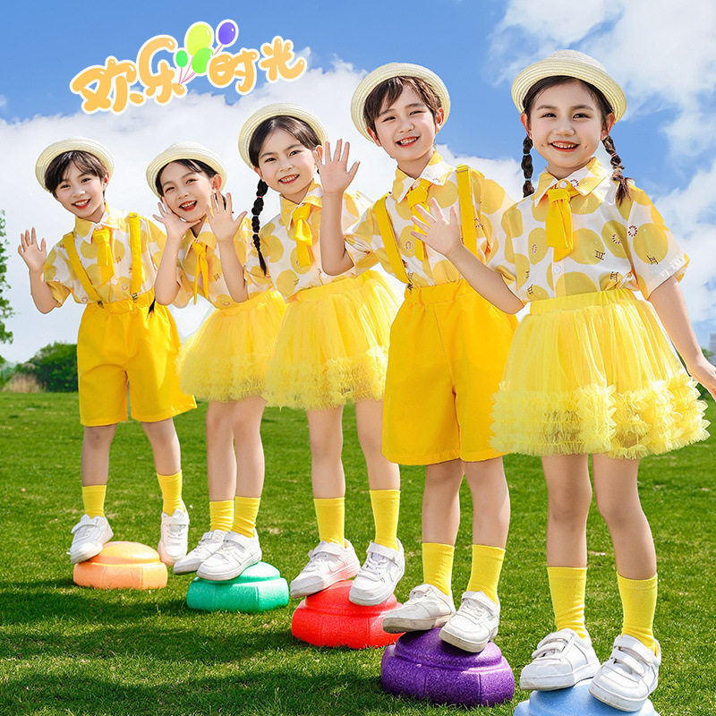 六一儿童黄蓬蓬裙啦啦队演出服