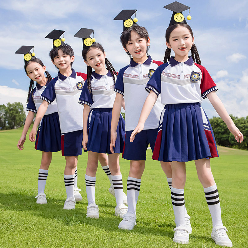 中小学生班服运动风校服夏款短袖套装幼儿园园服夏季毕业照服英伦