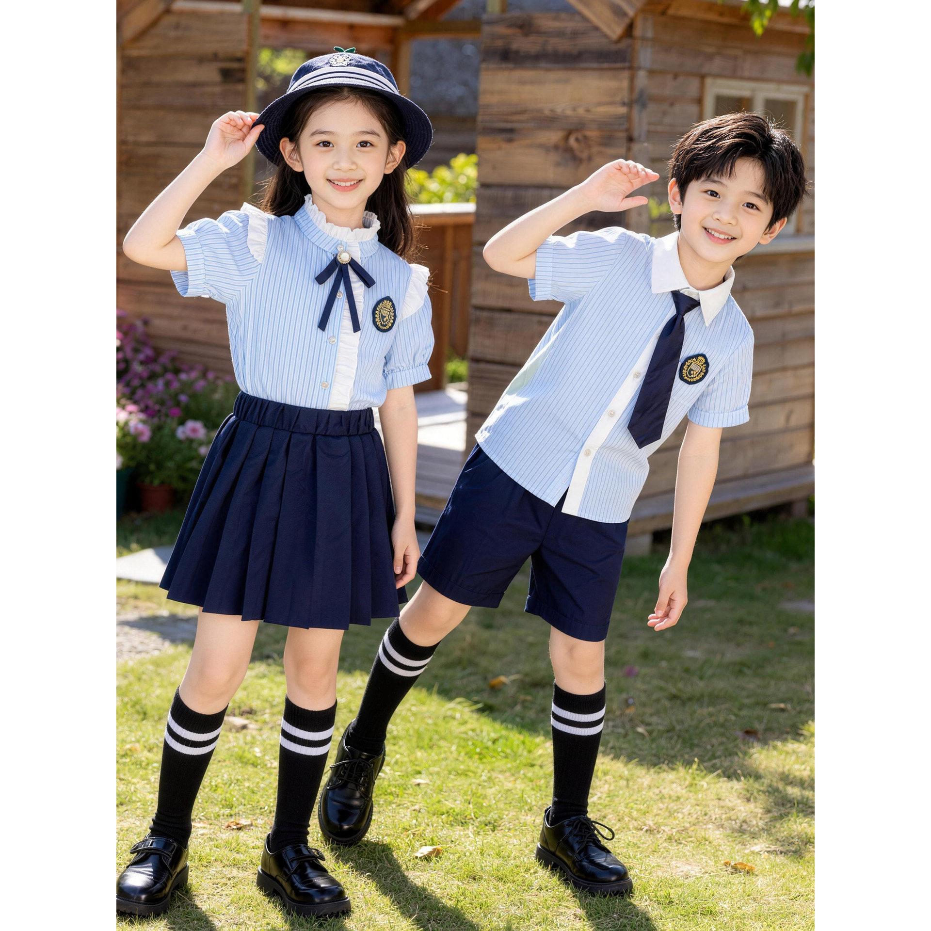 六一英伦学院风蓝条纹合唱服