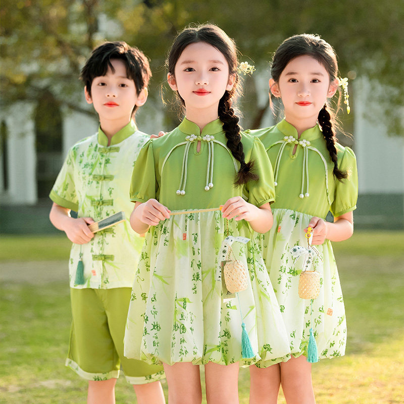 六一儿童合唱演出服诗歌朗诵书法国学班服男童唐装女童汉服马面裙