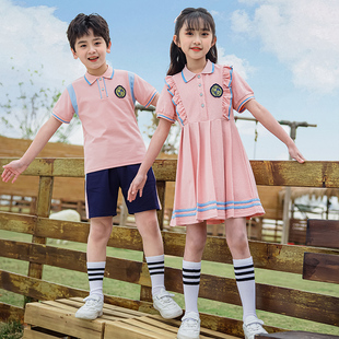 一年级小学生校服套装夏季粉色运动学院风夏天班服幼儿园园服夏装